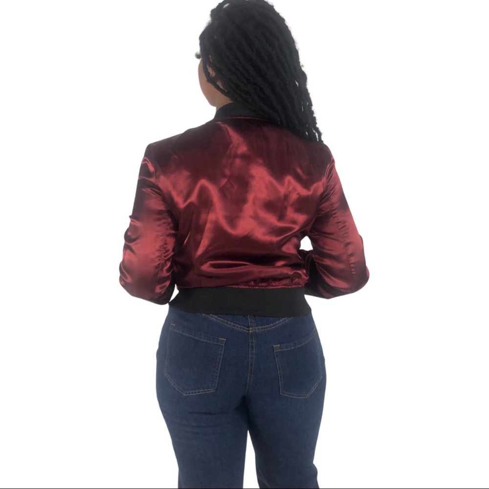NWT Red Satin Bomber Jacket - Picture 3 of 3